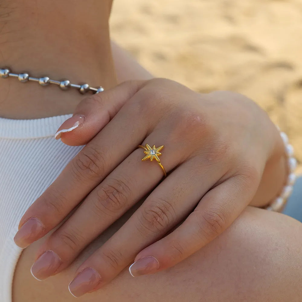 Stainless Steel Inlaid Rhinestone Ring OutfitFlow