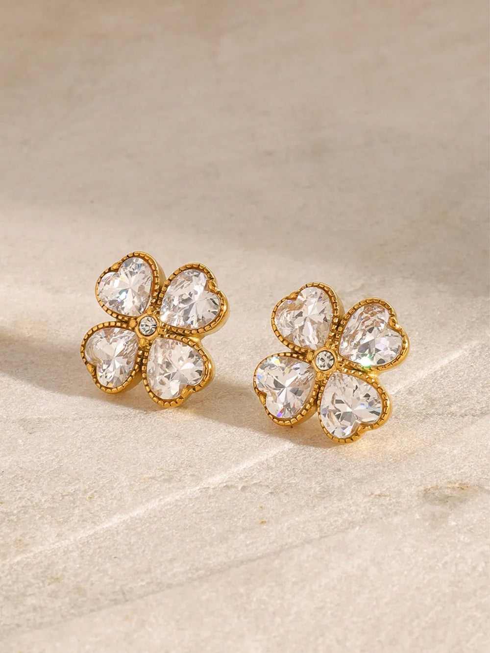 Stainless Steel Zircon Lucky Clover Earrings White One Size OutfitFlow