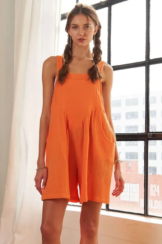 ADORA Wide Leg Overall Romper ORANGE OutfitFlow