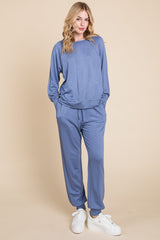 Outfit Flow - Super Lady Round Neck Raglan Sleeve Top and Pants Lounge Set