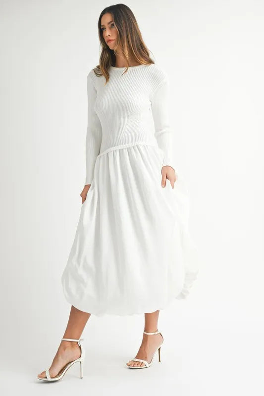 MABLE Ribbed Poplin Mix Midi Sweater Dress OutfitFlow