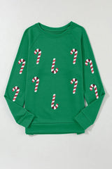 Outfit Flow - Candy Cane Round Neck Long Sleeve Sweatshirt