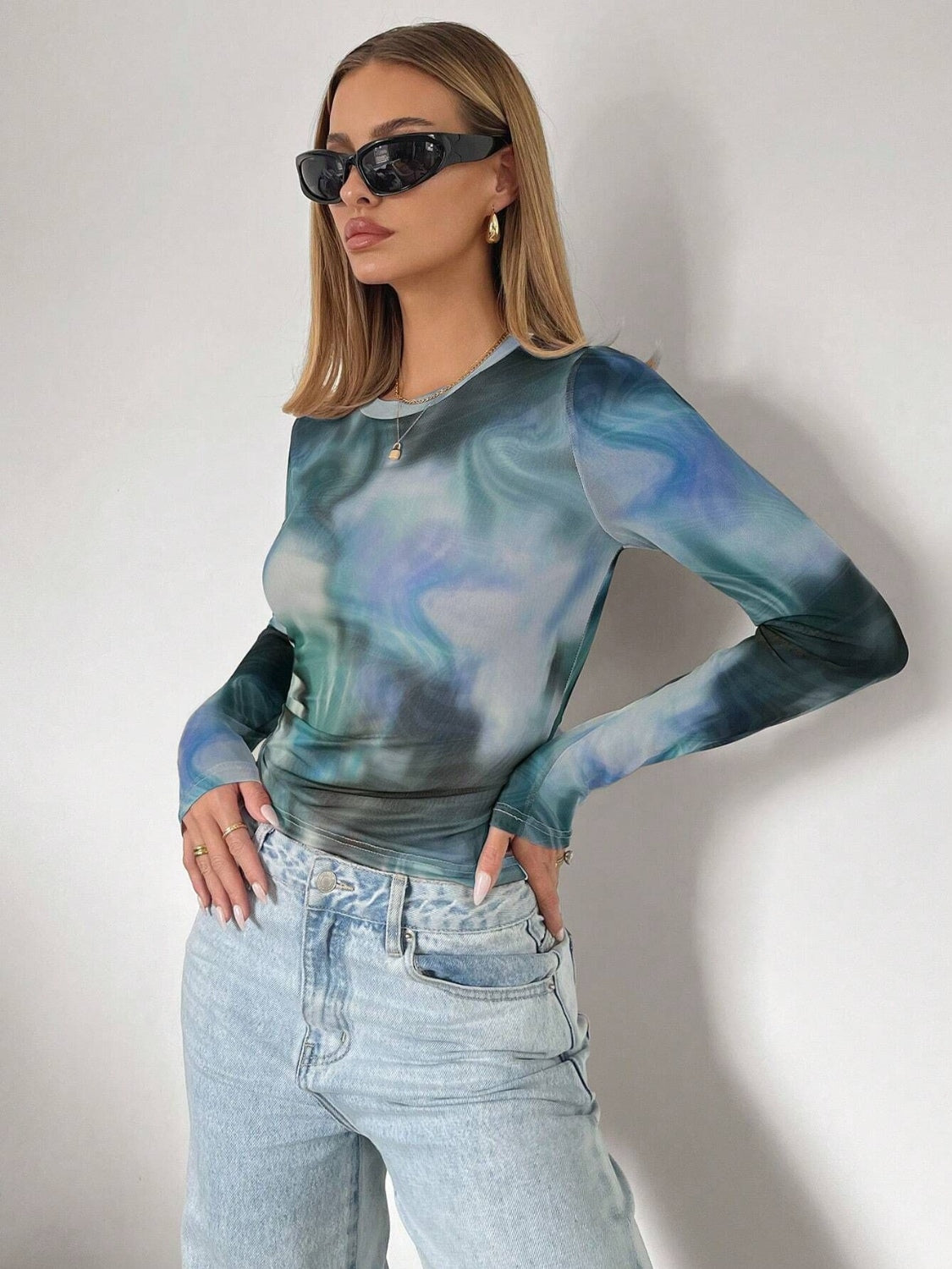 Tie-Dye Round Neck Long Sleeve T-Shirt