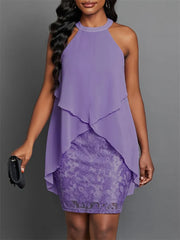 Halter Neck Layered Lace Mini Dress OutfitFlow