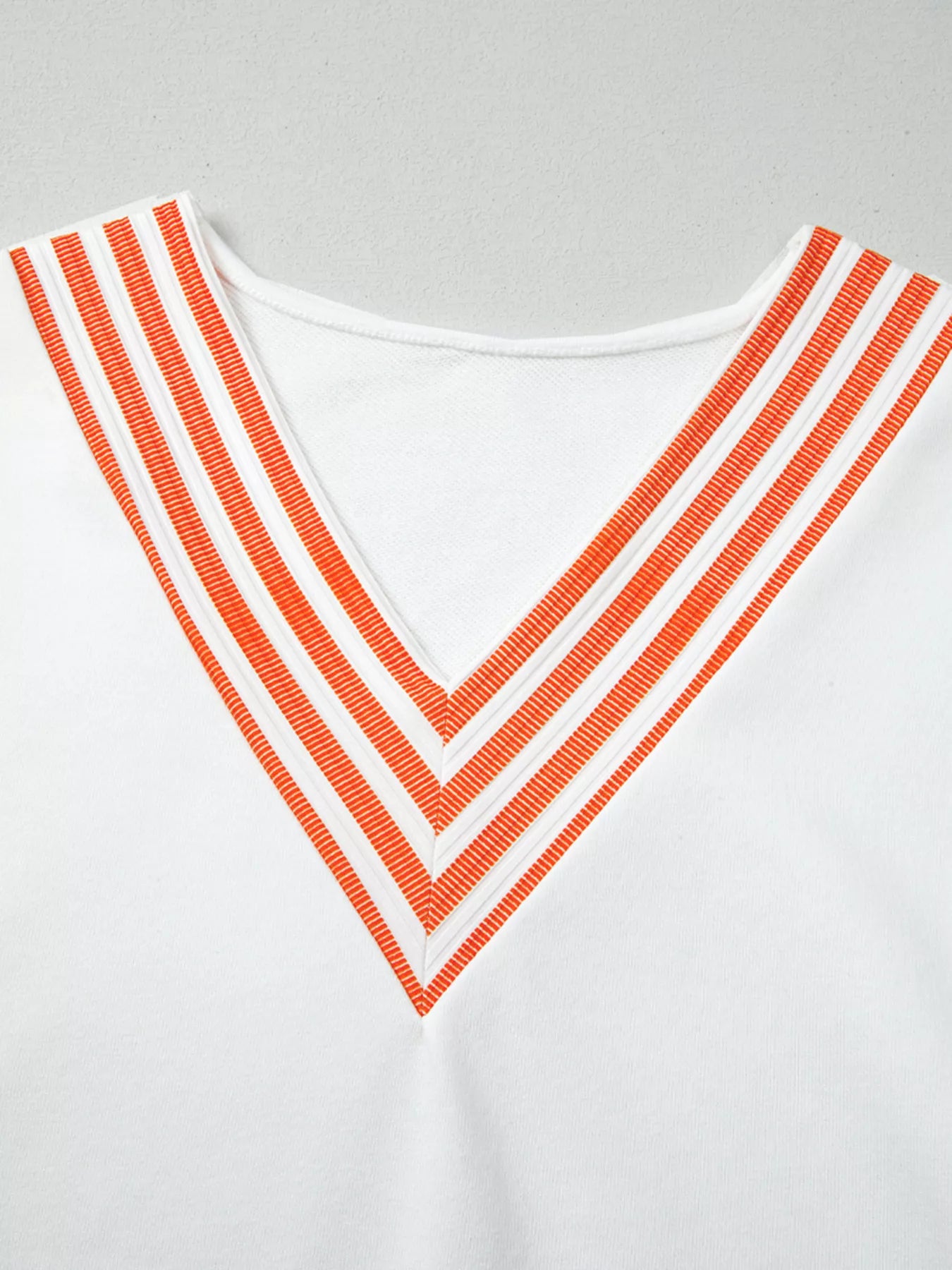 Stripe V Neck Drop Shoulder Patchwork Long Sleeve Top OutfitFlow