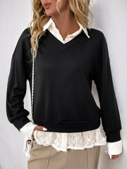 Outfit Flow - Perfee Faux Layered Contrast Long Sleeve Sweatshirt