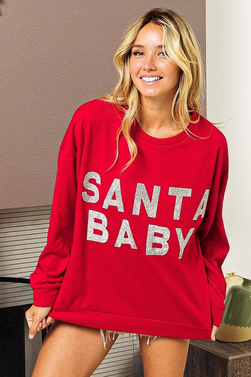 BiBi Santa Baby Lettering Christmas Sweatshirt OutfitFlow