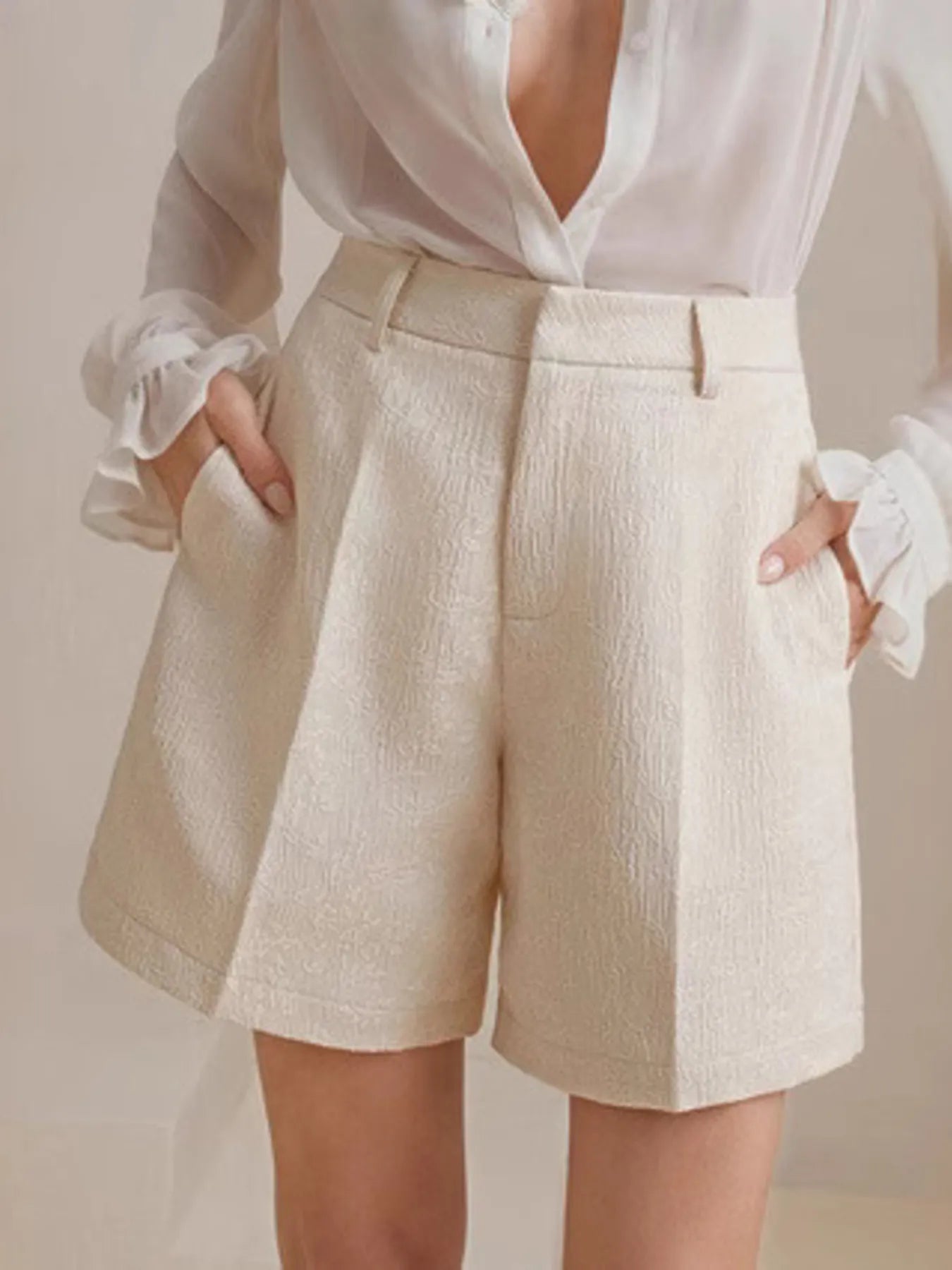 High-Waist Textured Shorts OutfitFlow