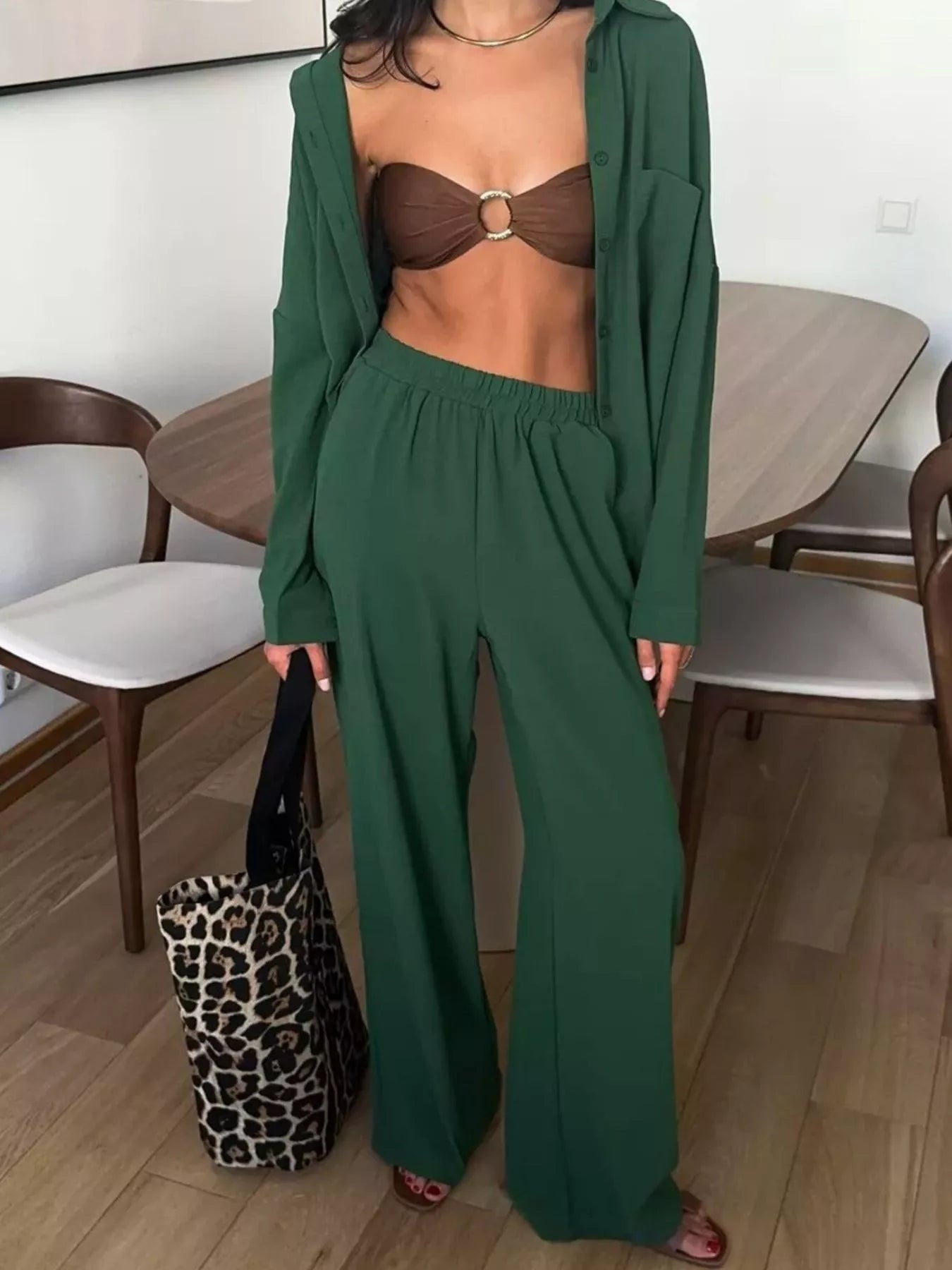 Button Down Shirt and Pants Set OutfitFlow
