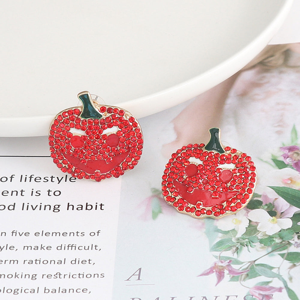 Demon Pumpkin Rhinestone Alloy Earrings OutfitFlow