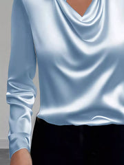 Satin Collared Neck Long Sleeve Blouse OutfitFlow