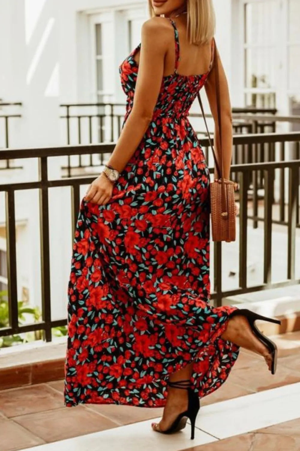 Printed Spaghetti Strap Maxi Dress OutfitFlow