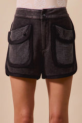 SO ME Mineral Washed Terry High Rise Cargo Shorts OutfitFlow