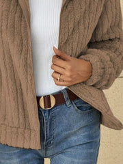 Full Size Zip-Up Long Sleeve Texture Jacket Plus Size OutfitFlow