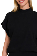 Zenana Mock Neck Short Dolman Sleeve Sweater OutfitFlow
