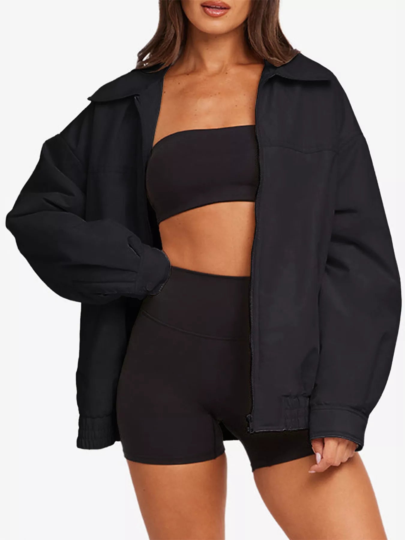 Relaxed Fit Lightweight Zip Up Jacket OutfitFlow