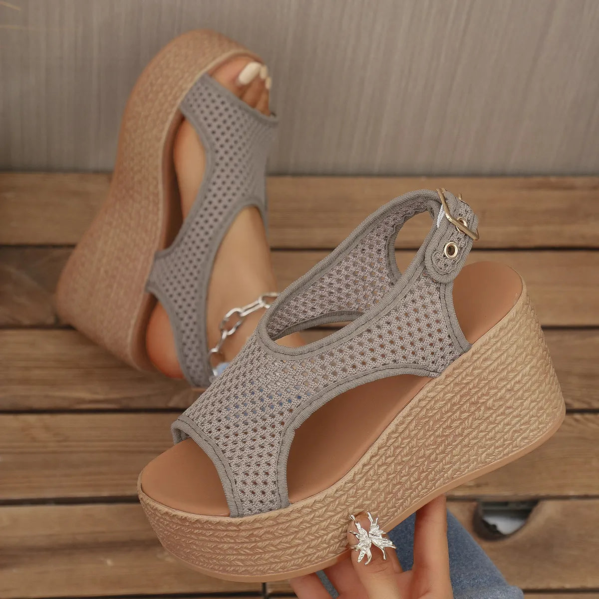 Open Toe Wedge Sandals Mocha OutfitFlow
