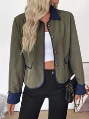 Contrast Trim Button-Up Jacket Trendsi