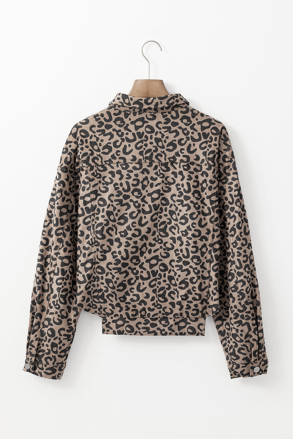 Outfit Flow - Asymmetrical Hem Collared Neck Leopard Jacket