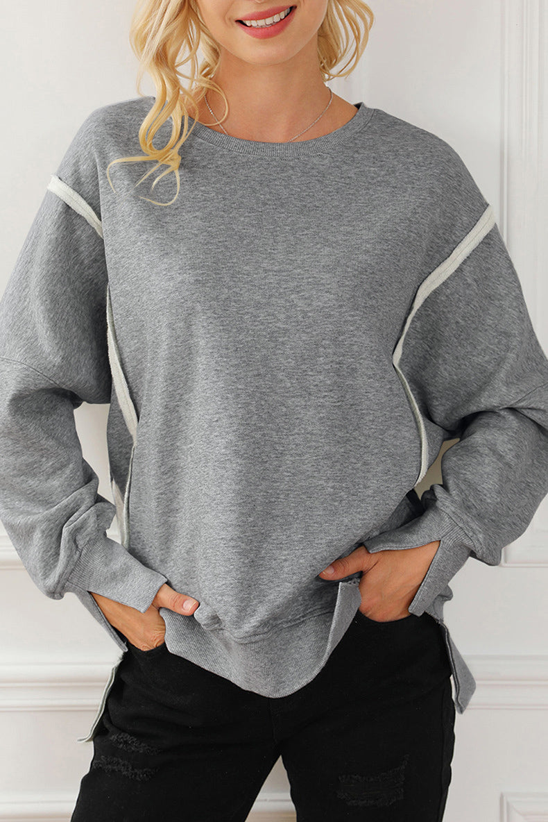 Outfit Flow - Exposed Seam High-Low Long Sleeve Sweatshirt