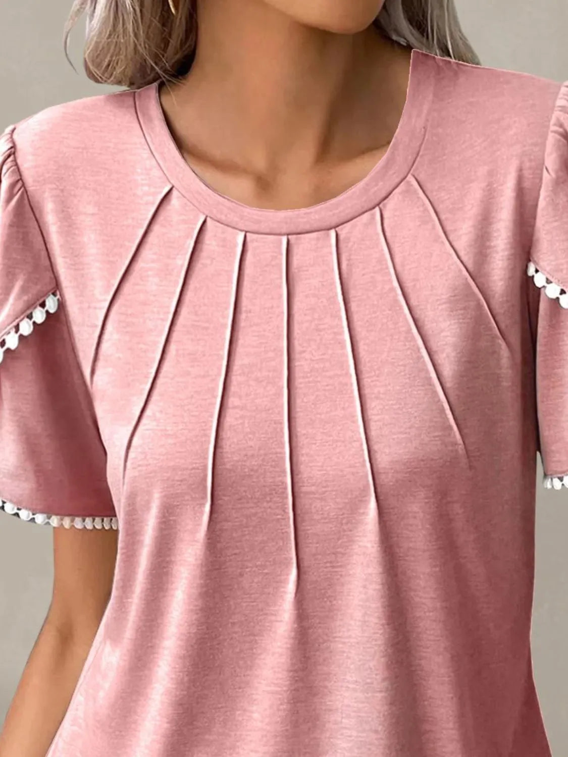 Full Size Round Neck Petal Sleeve Blouse Plus Size OutfitFlow