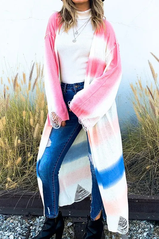 And The Why Multi Gradation Dye Maxi Cardigan Sweater MULTI OutfitFlow
