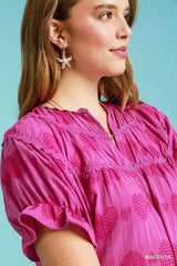 Umgee Heart Pattern Short Sleeve Ruffle Babydoll Dress OutfitFlow