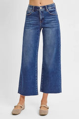 RISEN Raw Hem Wide Leg Cropped Jeans OutfitFlow