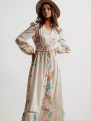 Floral Print Long Sleeve Maxi Dress with Smocked Waist OutfitFlow