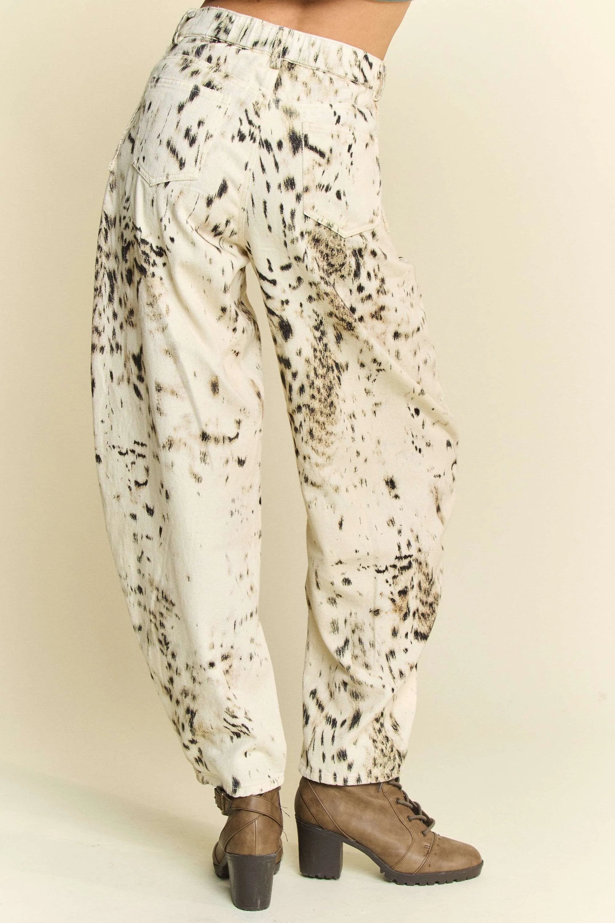 Davi & Dani Abstract Tie Dye Dot Lace Detail Barrel Pants OutfitFlow