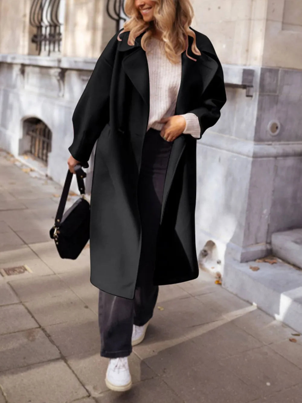 Pocketed Collared Neck Long Sleeve Coat Trendsi