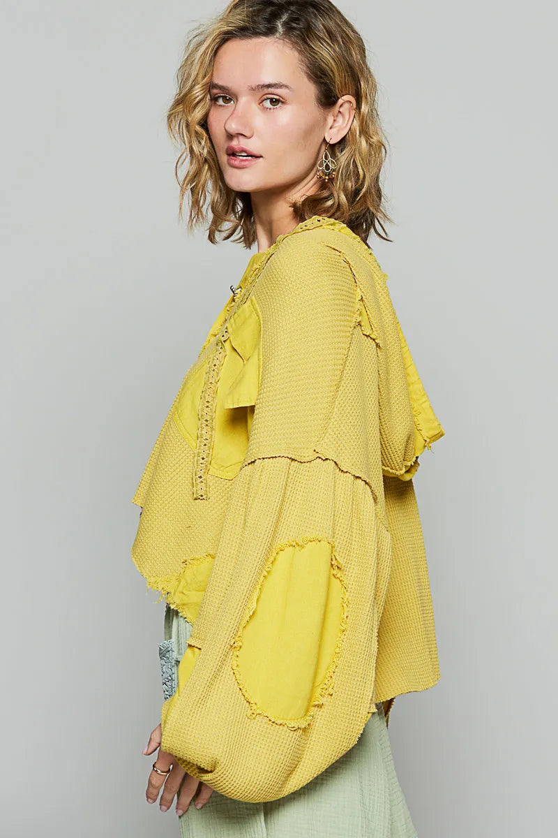 POL Raw Hem Cropped Hooded Jacket OutfitFlow