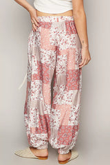 POL Drawstring Floral Patchwork Wide leg Pants OutfitFlow