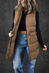 Pocketed Zip Up Vest Coat OutfitFlow