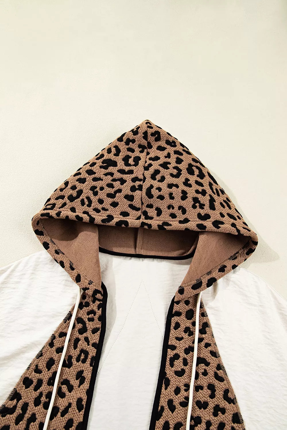 Drawstring Leopard Long Sleeve Hooded Jacket OutfitFlow