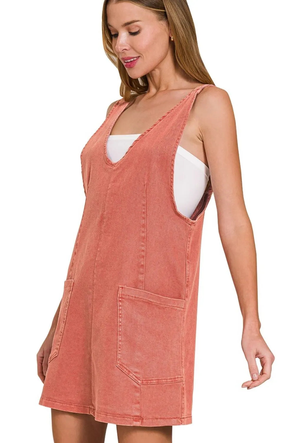 Zenana Washed Adjustable Strap Denim Overall Dress CABERNET OutfitFlow