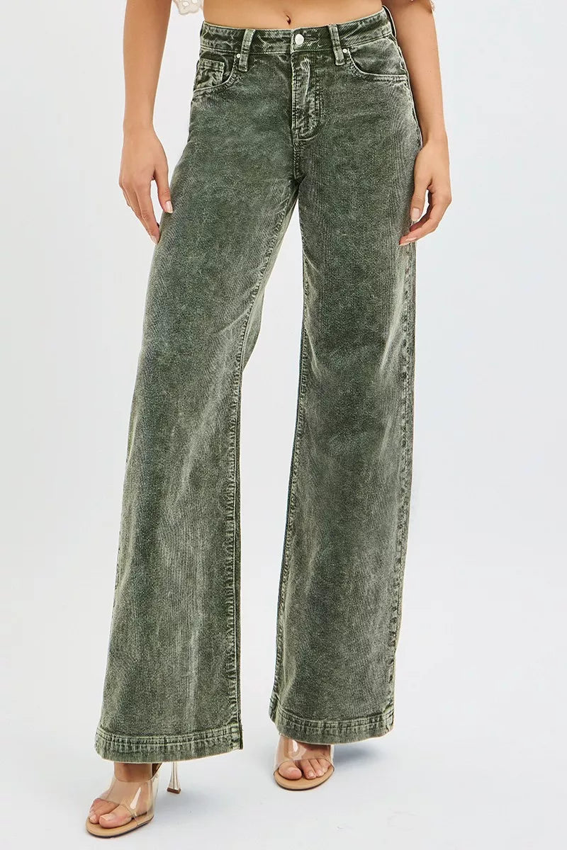 RISEN Full Size High Rise Wide Leg Corduroy Jeans Plus Size Trendsi