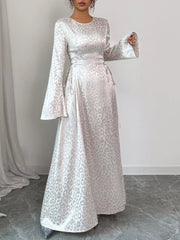 Leopard Lace Up Long Sleeve Maxi Dress OutfitFlow