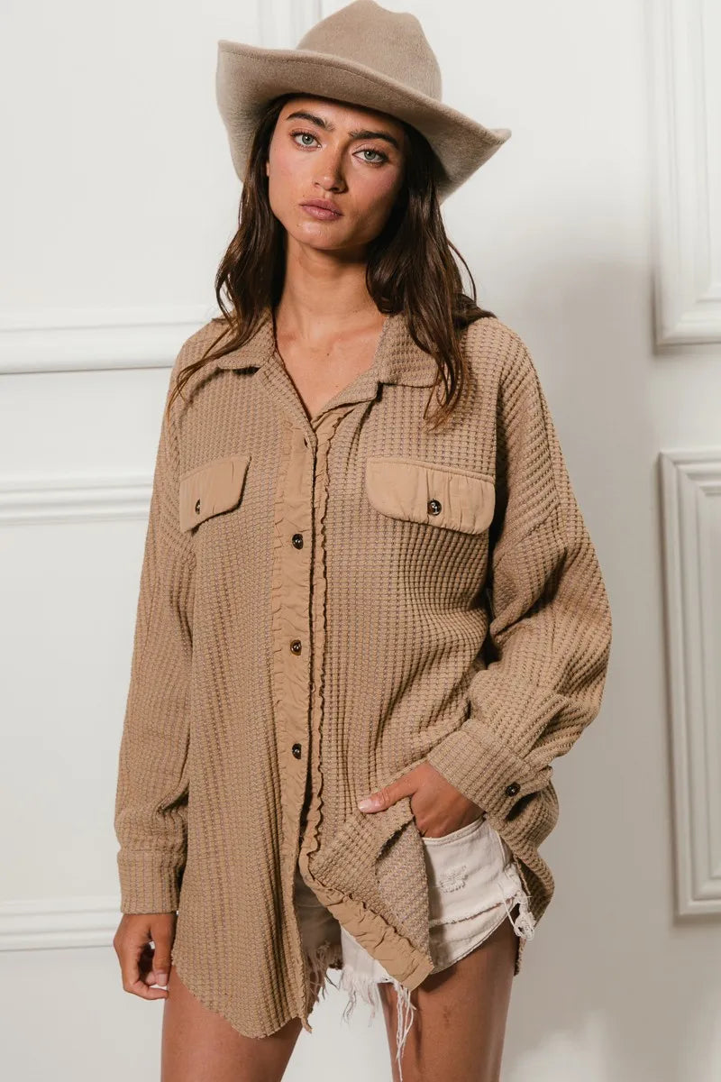 BiBi Heavy Waffle Oversized Shacket OutfitFlow