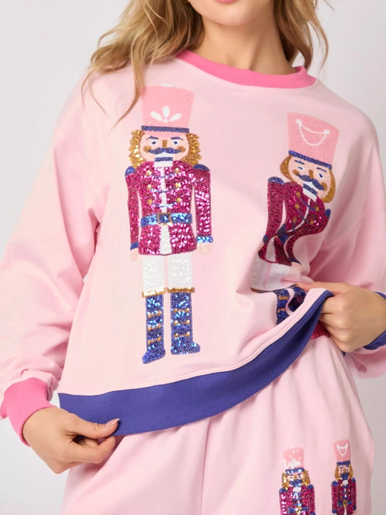 Nutcracker Contrast Trim Sweatshirt and Pants Set OutfitFlow
