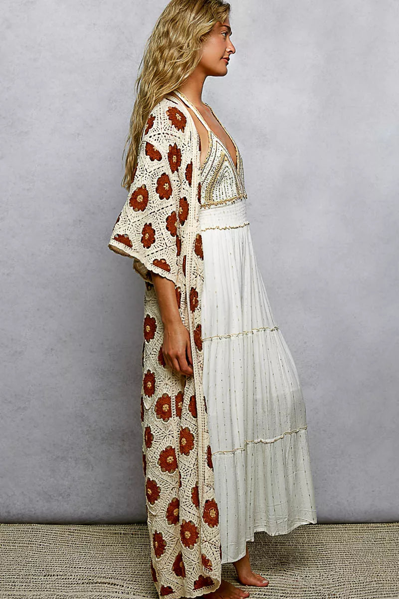 POL Open Front Floral Crochet Longline Cardigan Trendsi