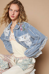 POL Crochet Patch Embroidered Button Up Jacket