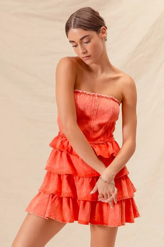 SO ME Strapless Ruffle Layered Game Day Cheer Up Dress OutfitFlow