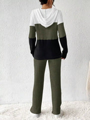 Color Block Half Zip Hooded Top and Pants Set OutfitFlow