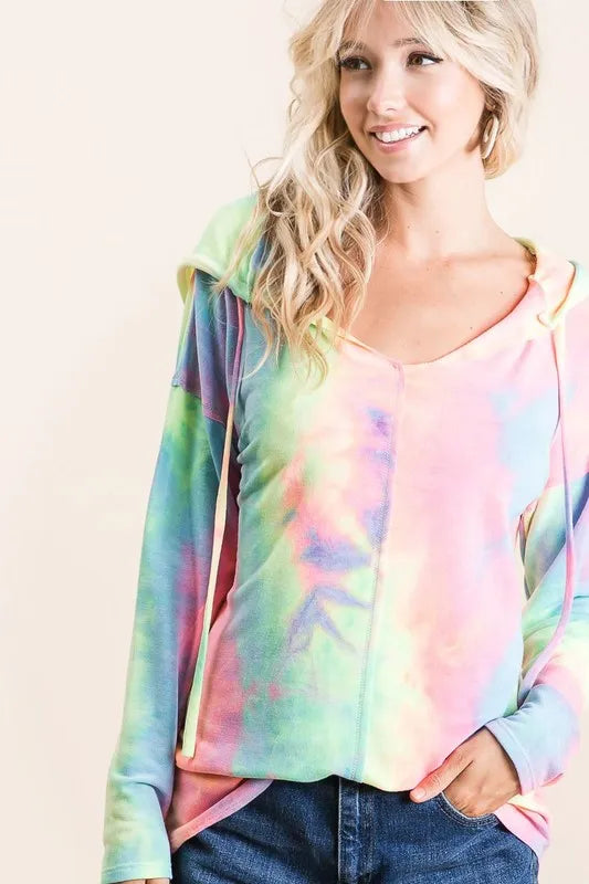 BiBi Tie Dye Terry Long Sleeve Hoodie OutfitFlow