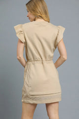 Umgee Luxeknit Ruffle Sleeve Drawstring Mini Dress OutfitFlow