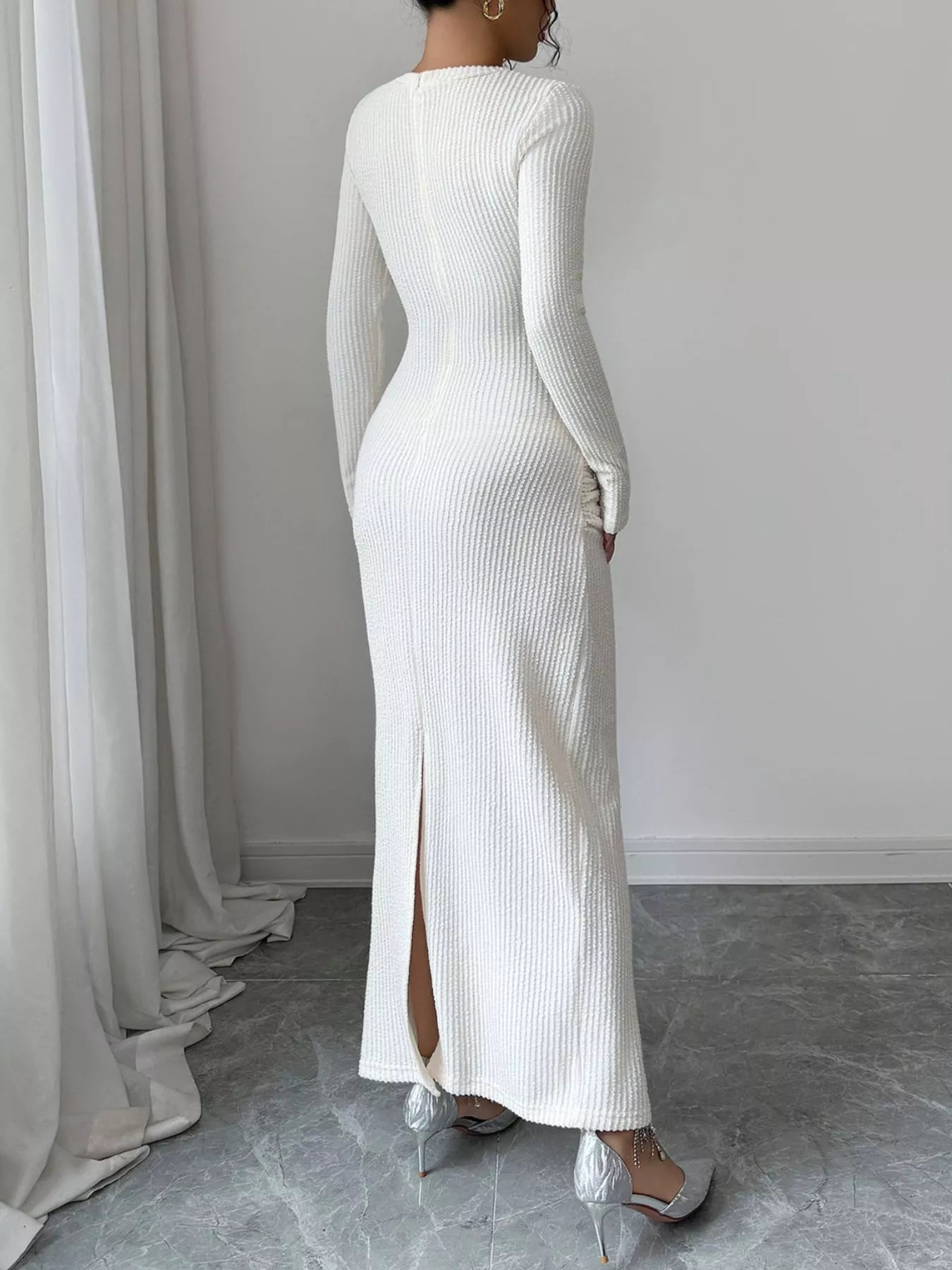 Lace Panel Ruched Bodycon Maxi Dress Trendsi