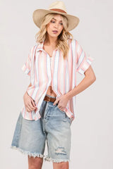 SAGE+FIG Full Size Multi Stripe Button Down Short Sleeve Shirt Plus Size OutfitFlow