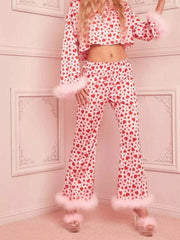 Heart Print Long Sleeve Top and Pants Lounge Set OutfitFlow