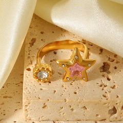 18K Gold-Plated Zircon Star Open Ring OutfitFlow